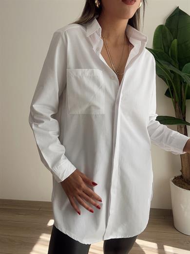 Yırtmaçlı Beyaz Basic Gömlek