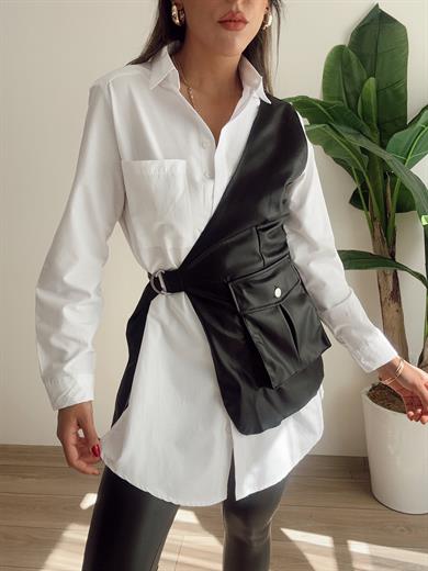 Yırtmaçlı Beyaz Basic Gömlek