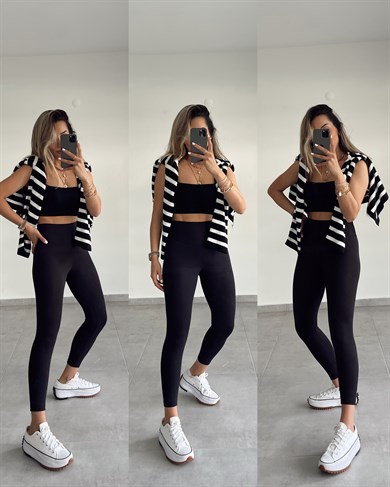 Siyah Yüksek Bel Fit Tayt