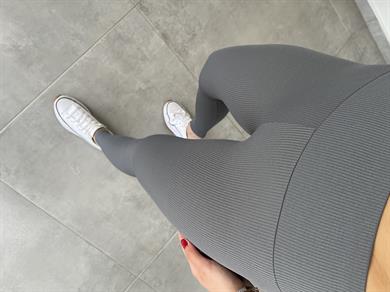 Yüksek Bel Toparlayıcı Gri Fitilli Tayt