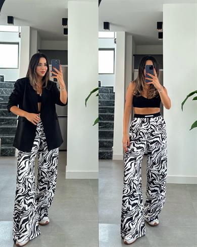 Zebra Desen Beli Lastikli Pantolon