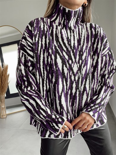 Zebra Desenli Triko Kazak Mor