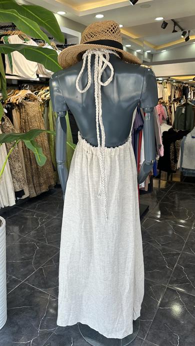 Zendaya Örgü Detaylı Bej Elbise