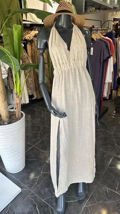 Zendaya Örgü Detaylı Bej Elbise