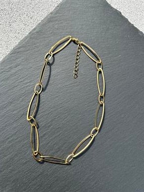 Zincir Detaylı Çelik Gold Kolye (45cm)