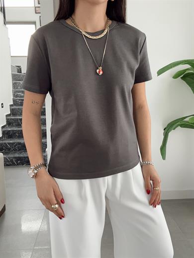 Zr Antrasit  Bisiklet Yaka Basic Tişört