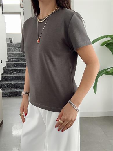 Zr Antrasit  Bisiklet Yaka Basic Tişört