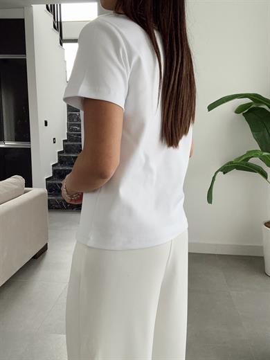 Zr Ekru Bisiklet Yaka Basic Tişört