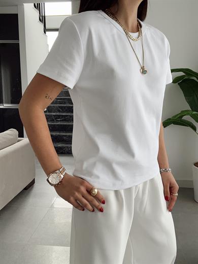 Zr Ekru Bisiklet Yaka Basic Tişört