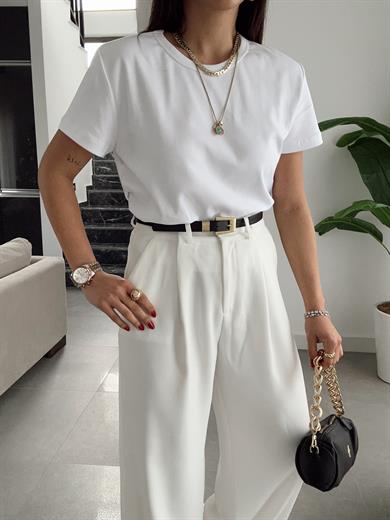 Zr Ekru Bisiklet Yaka Basic Tişört