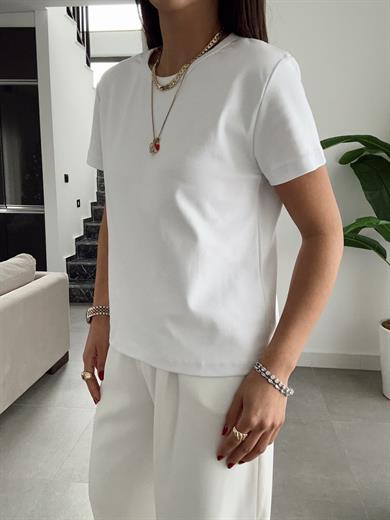 Zr Ekru Bisiklet Yaka Basic Tişört