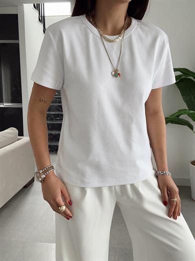 Zr Ekru Bisiklet Yaka Basic Tişört