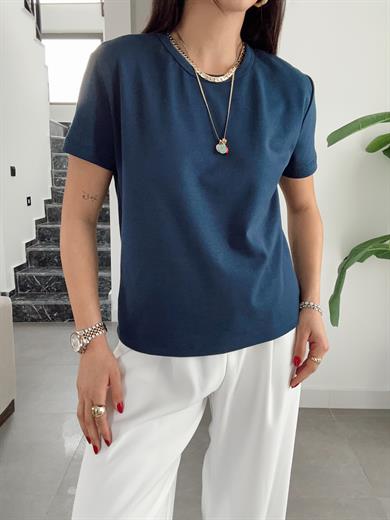 Zr Lacivert  Bisiklet Yaka Basic Tişört