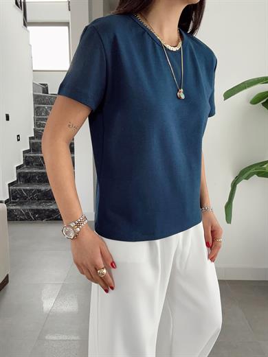 Zr Lacivert  Bisiklet Yaka Basic Tişört