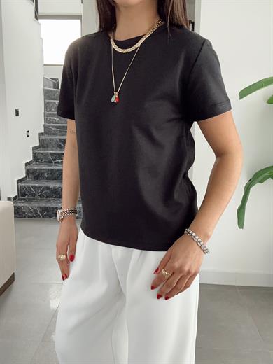 Zr Siyah Bisiklet Yaka Basic Tişört