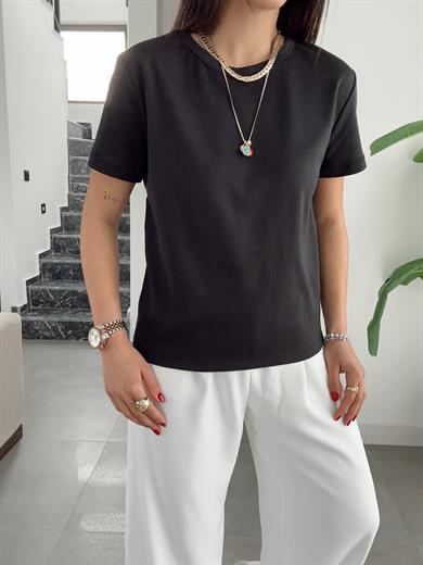 Zr Siyah Bisiklet Yaka Basic Tişört