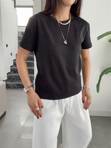 Zr Siyah Bisiklet Yaka Basic Tişört