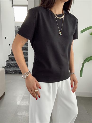 Zr Siyah Bisiklet Yaka Basic Tişört