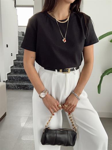 Zr Siyah Bisiklet Yaka Basic Tişört