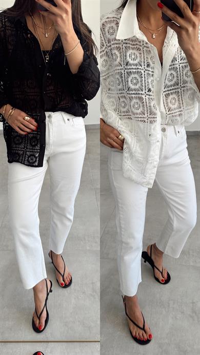 Zra Beyaz Boyfit Kesik Paça