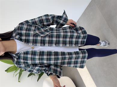 Zümrüt Ekose Pamuk Oversize Gömlek