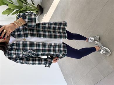 Zümrüt Ekose Pamuk Oversize Gömlek