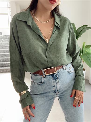 Zümrüt Kendinden Desenli Gömlek