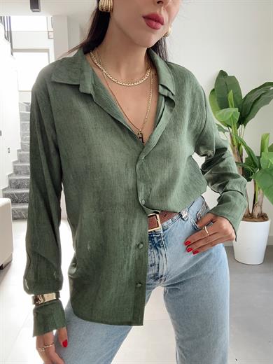 Zümrüt Kendinden Desenli Gömlek