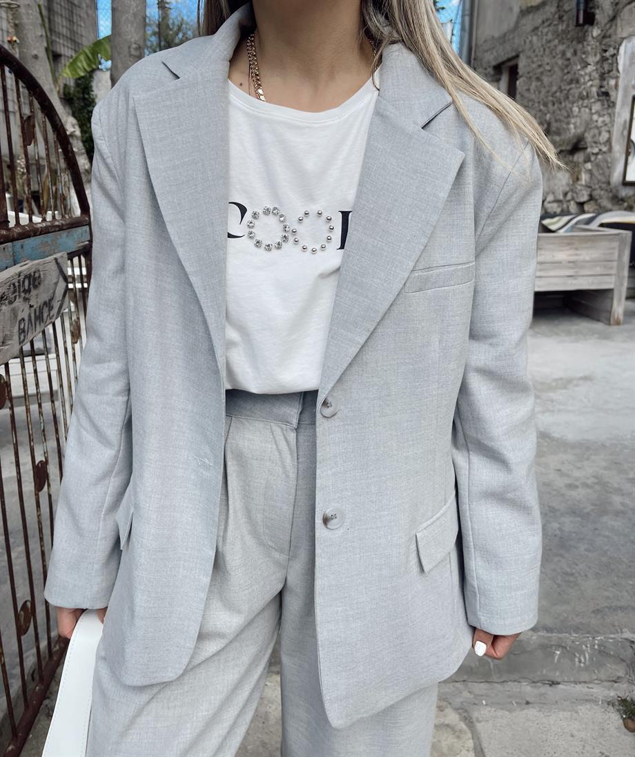 Açık Gri Poliviskon Ceket