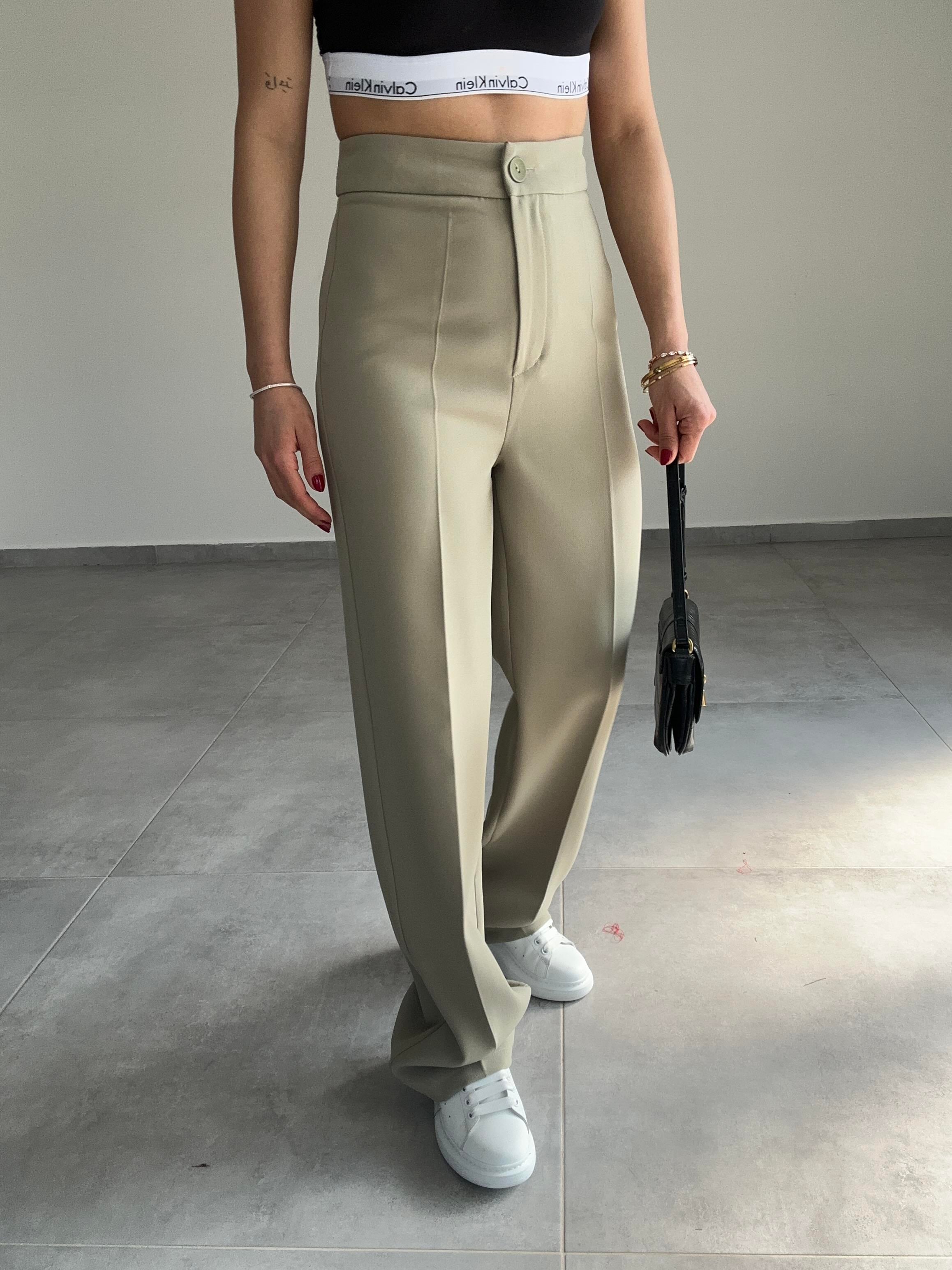 Açık Haki Palazzo Paça Pantolon