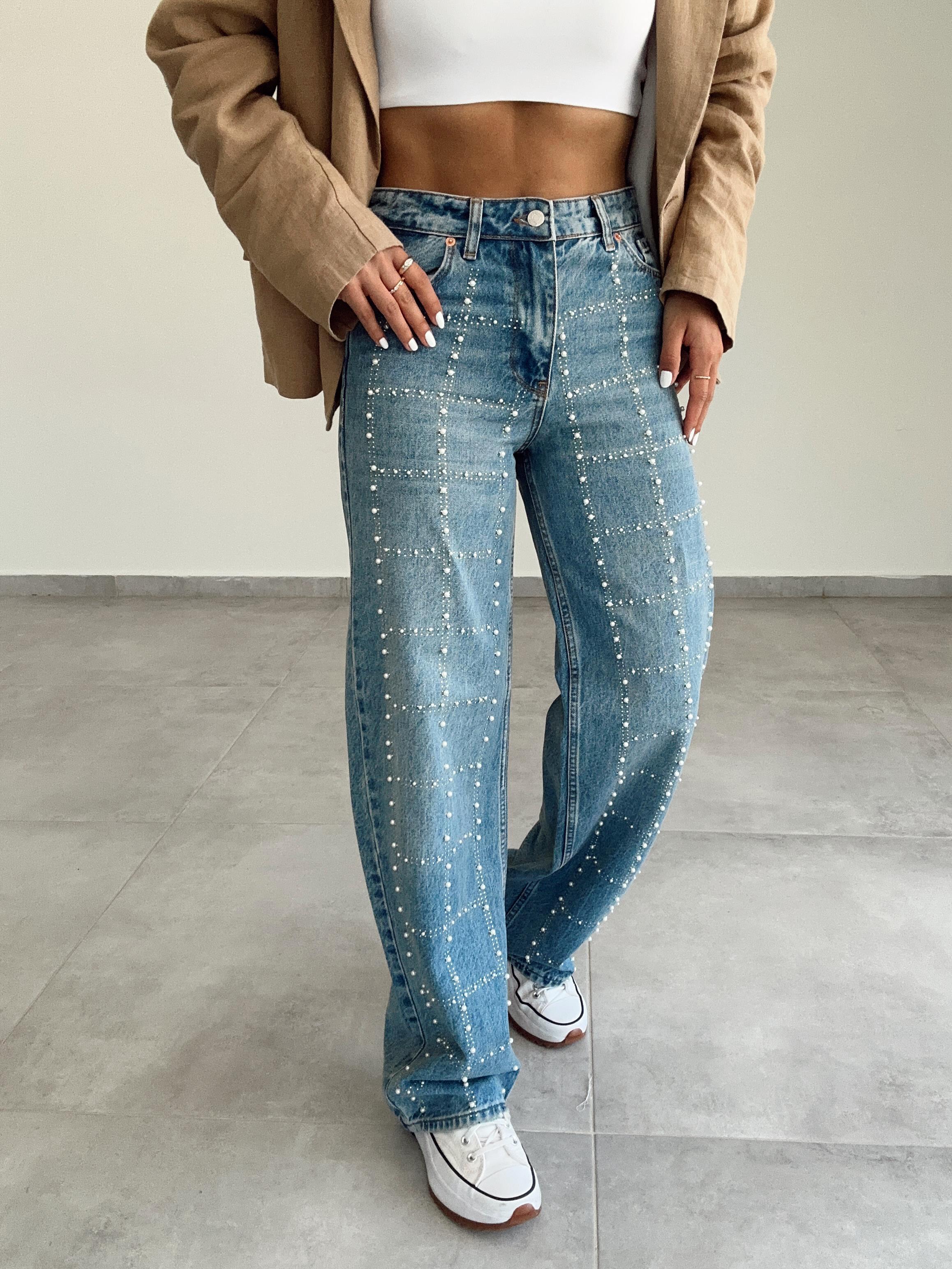 Açık Mavi Taşlı Palazzo Pantolon