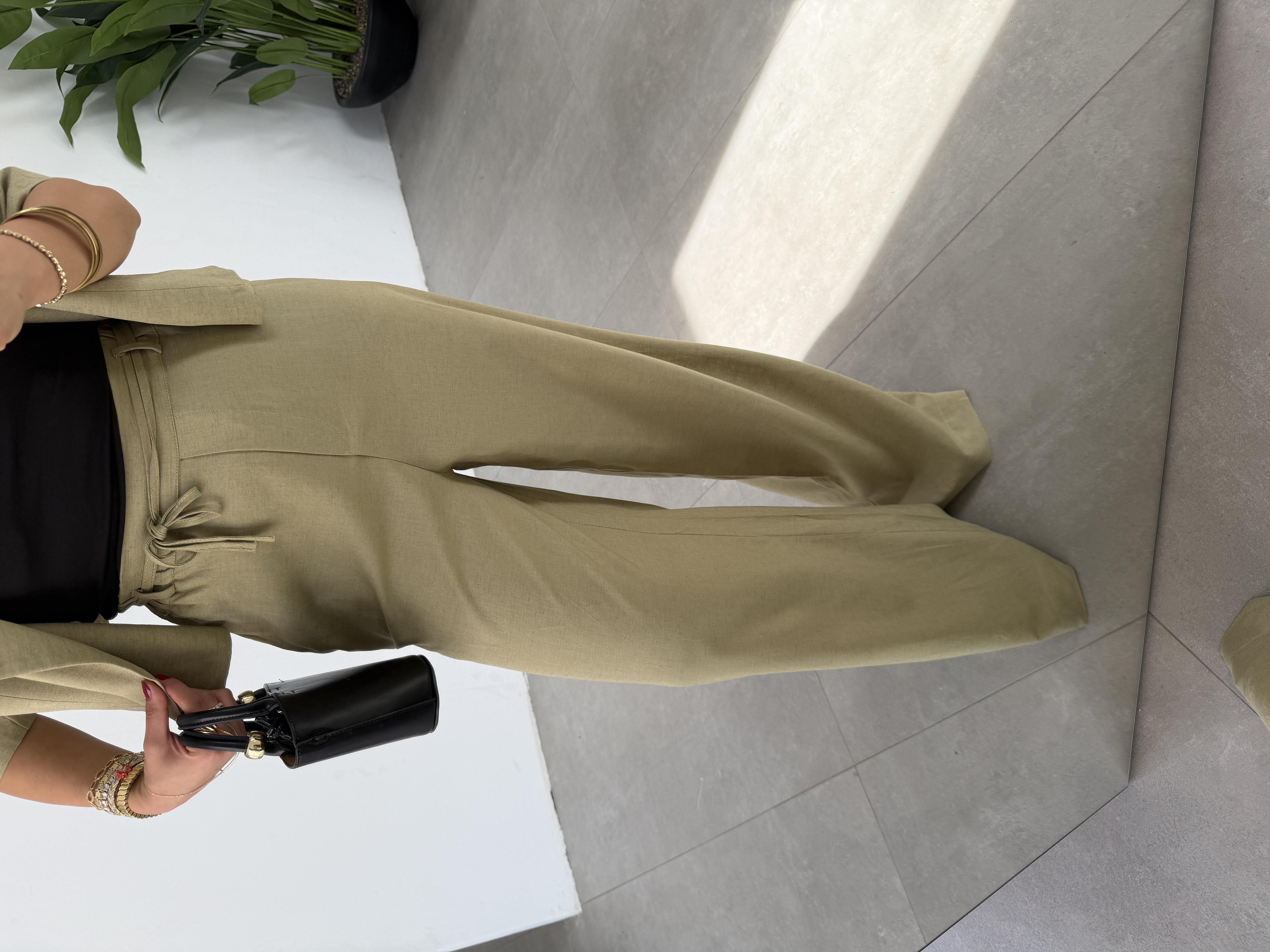 Adaçayı Bağcıklı Keten Karışımlı Pantolon