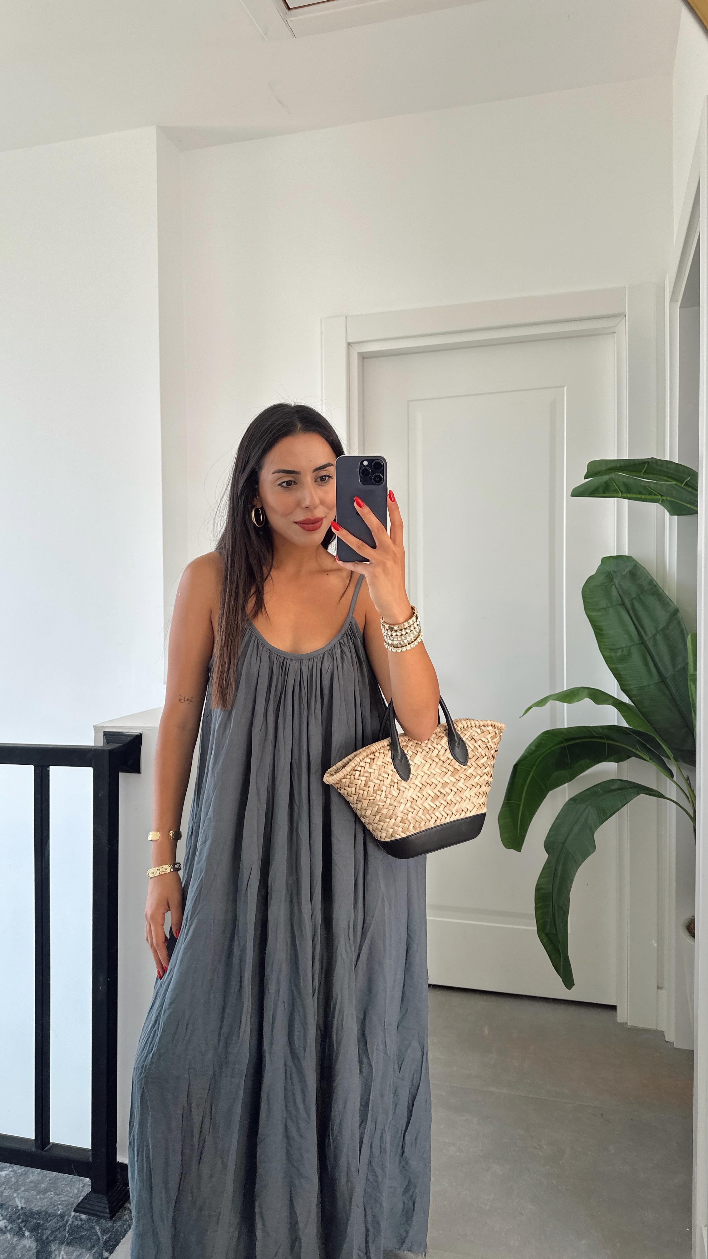 Antrasit Askılı Elbise