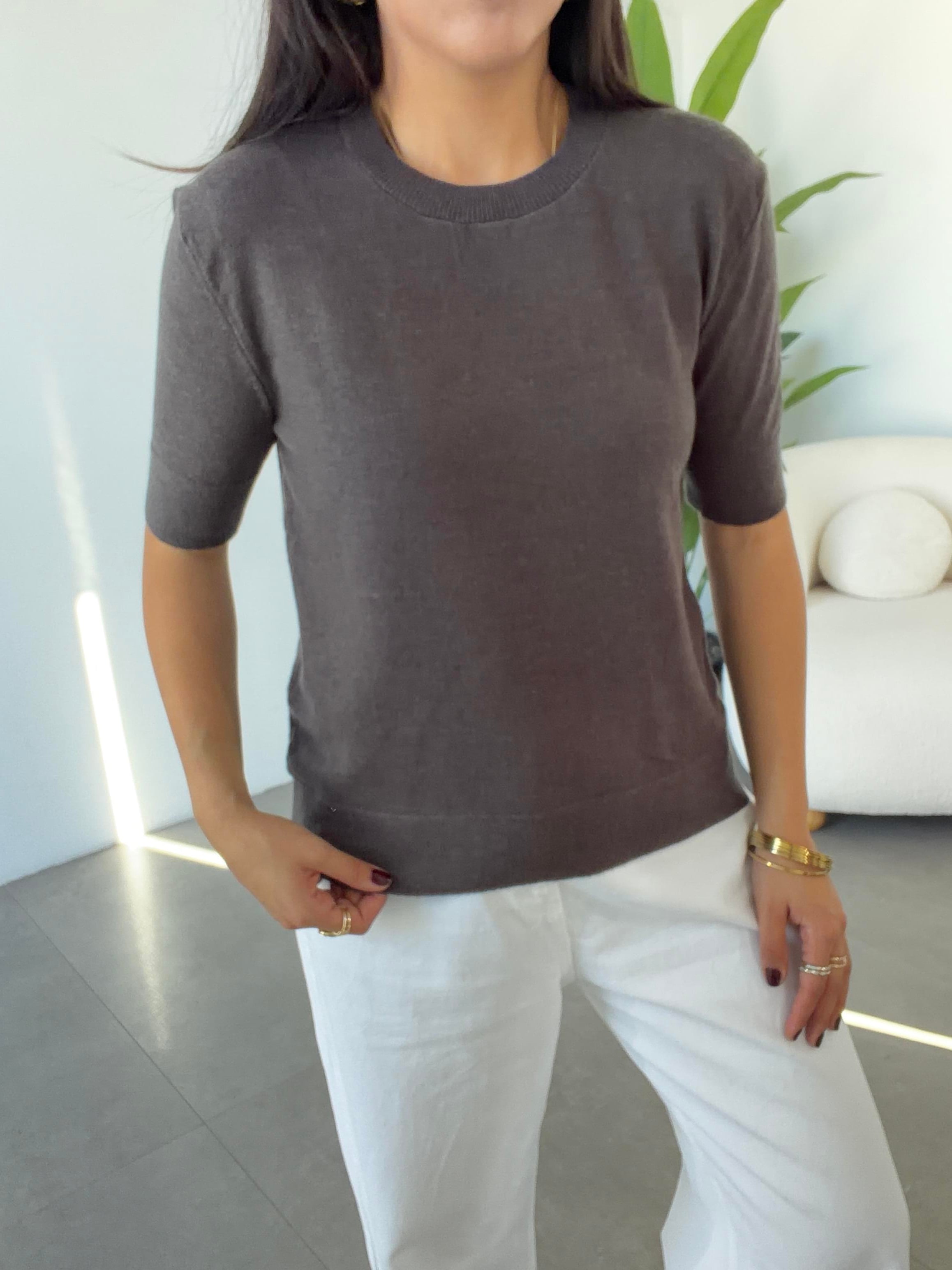 Antrasit Kısa Kollu Triko Kazak