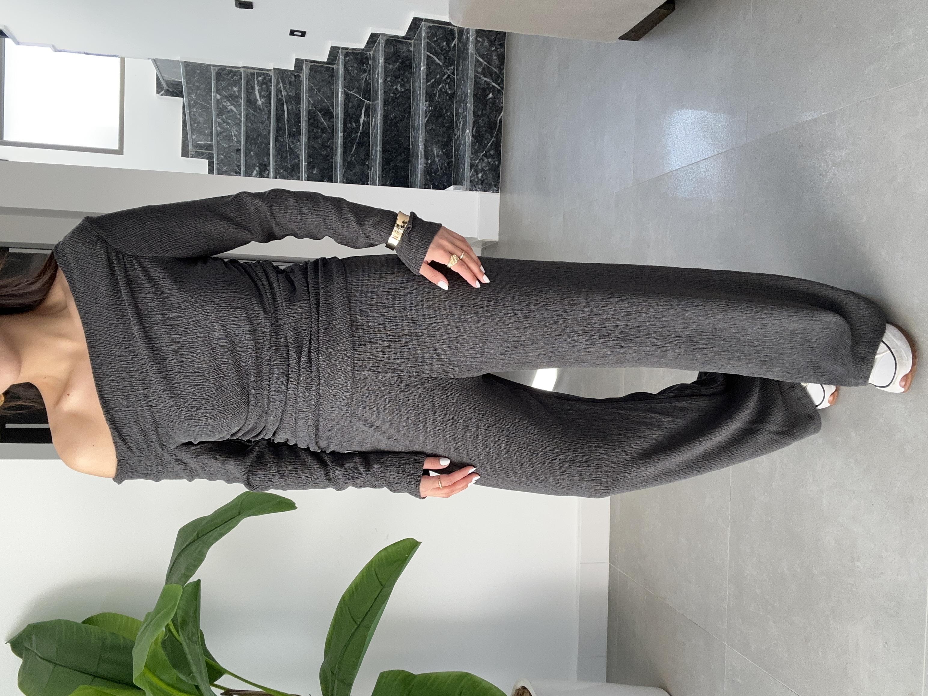 Antrasit Krınkil Kumaş Yandan Büzgülü Takım