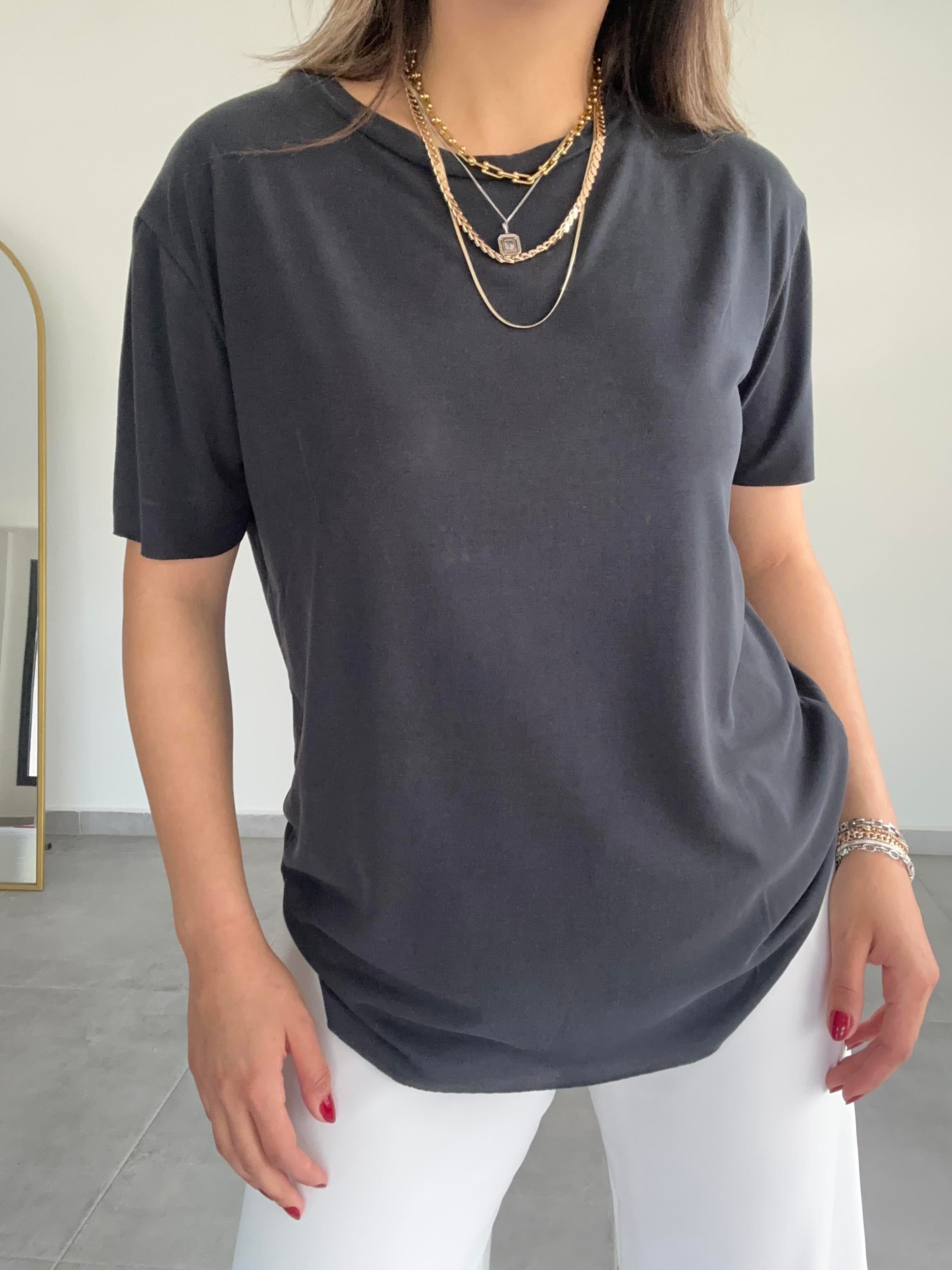 Antrasit Modal Kumaş Bisiklet Yaka Tişört