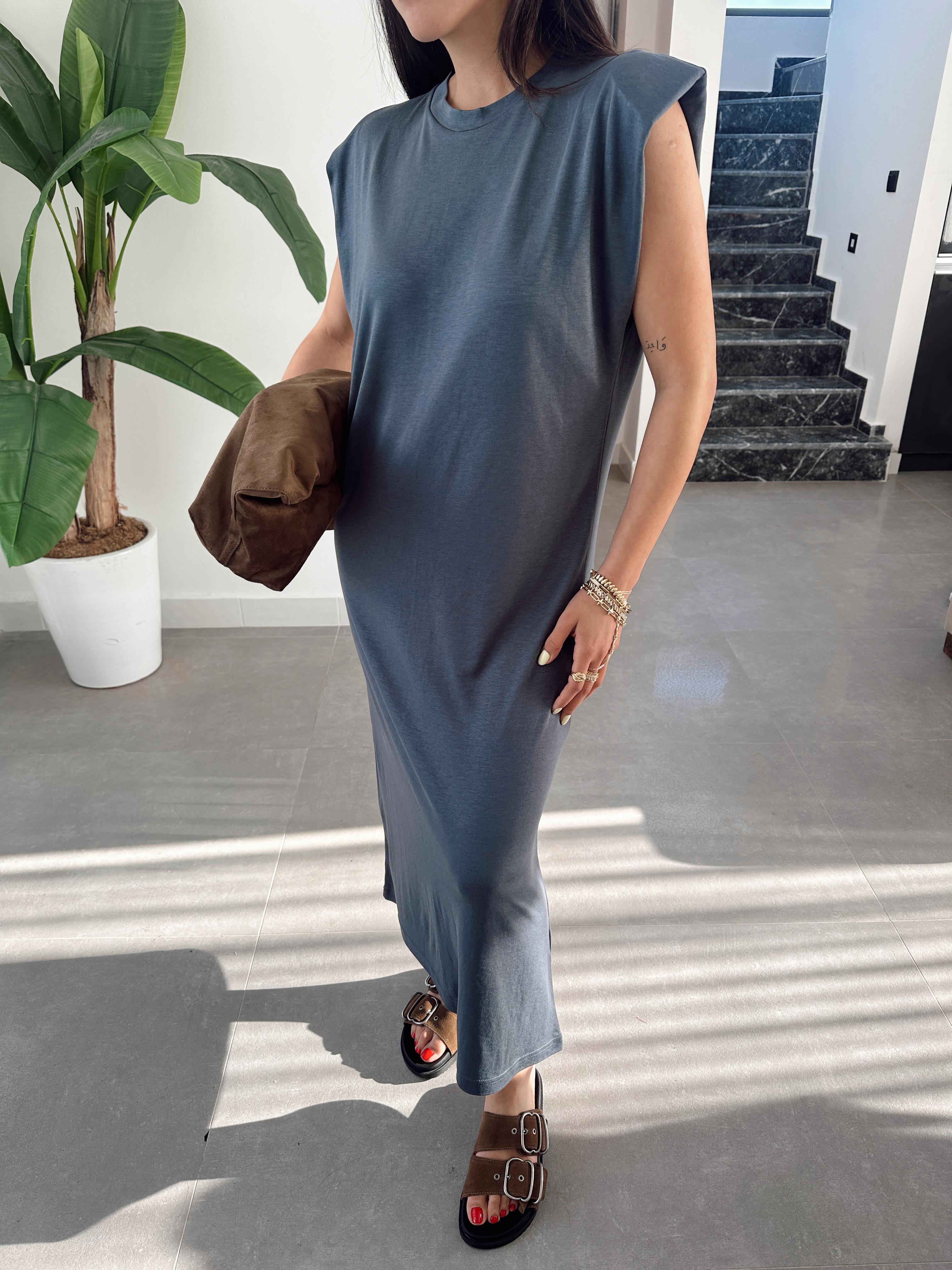 Antrasit Modal Kumaş Bisiklet Yaka Vatkalı Elbise