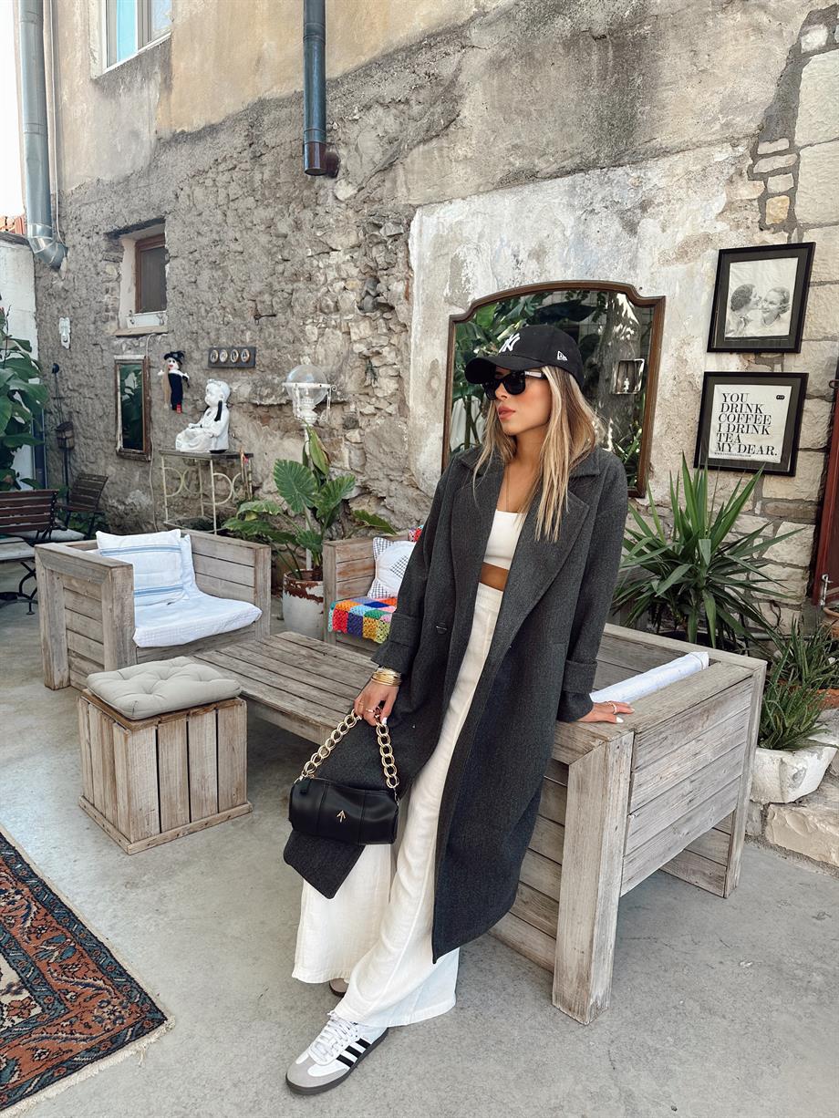 Antrasit Oversize Kruvaze Kaban