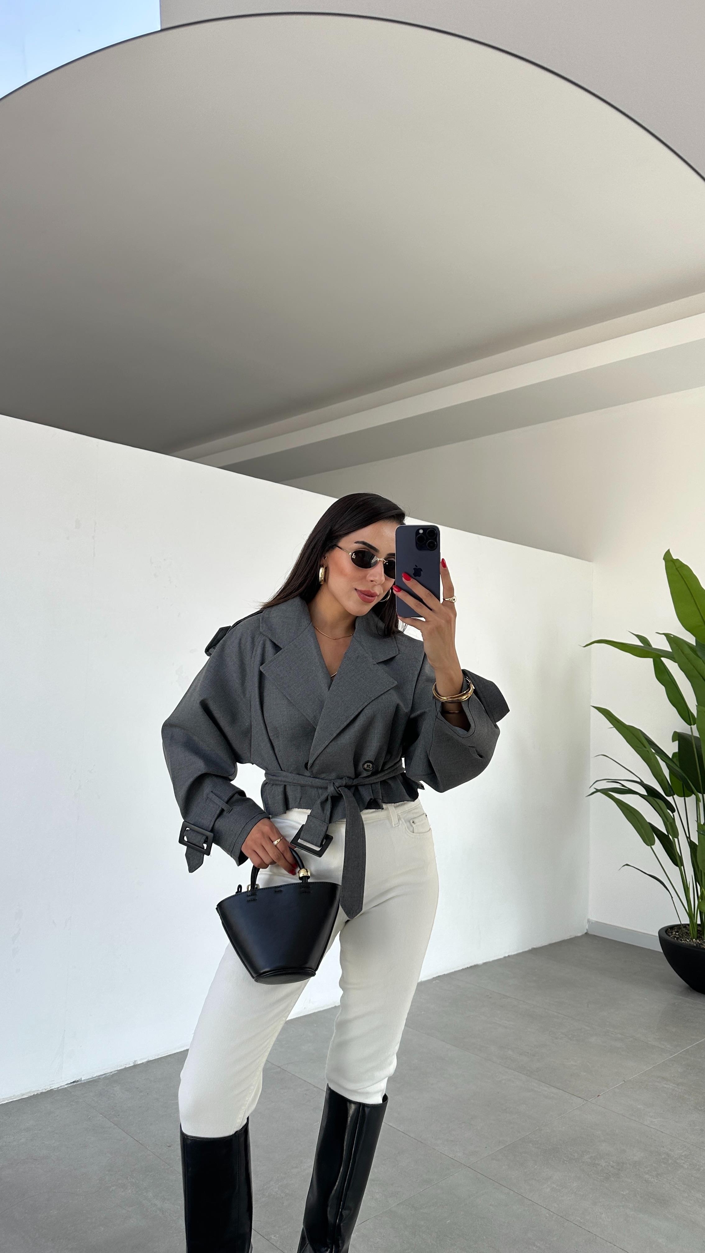 Antrasit Reglan Kısa Ceket