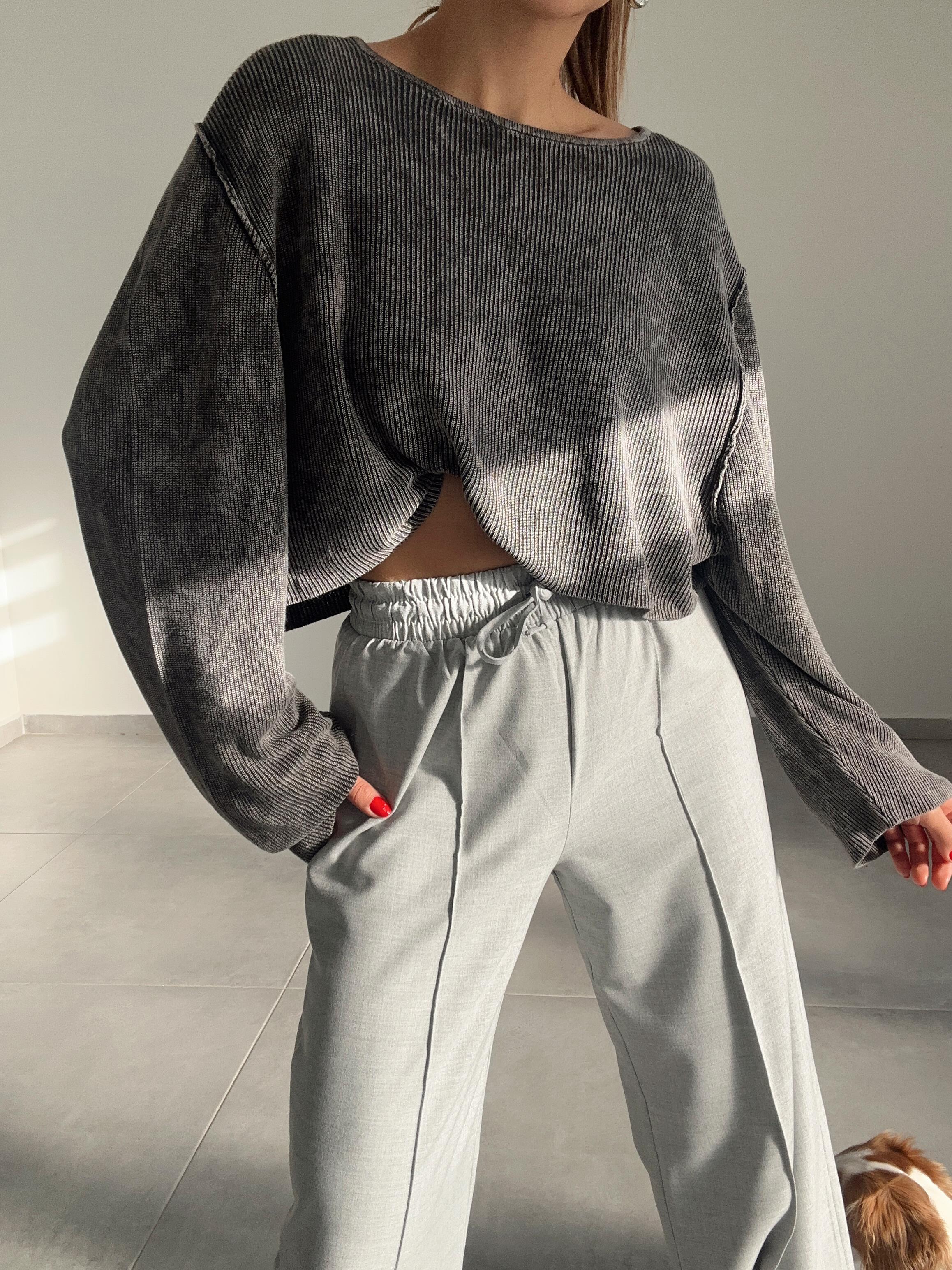 Antrasit Soluk Efektli Triko Kazak