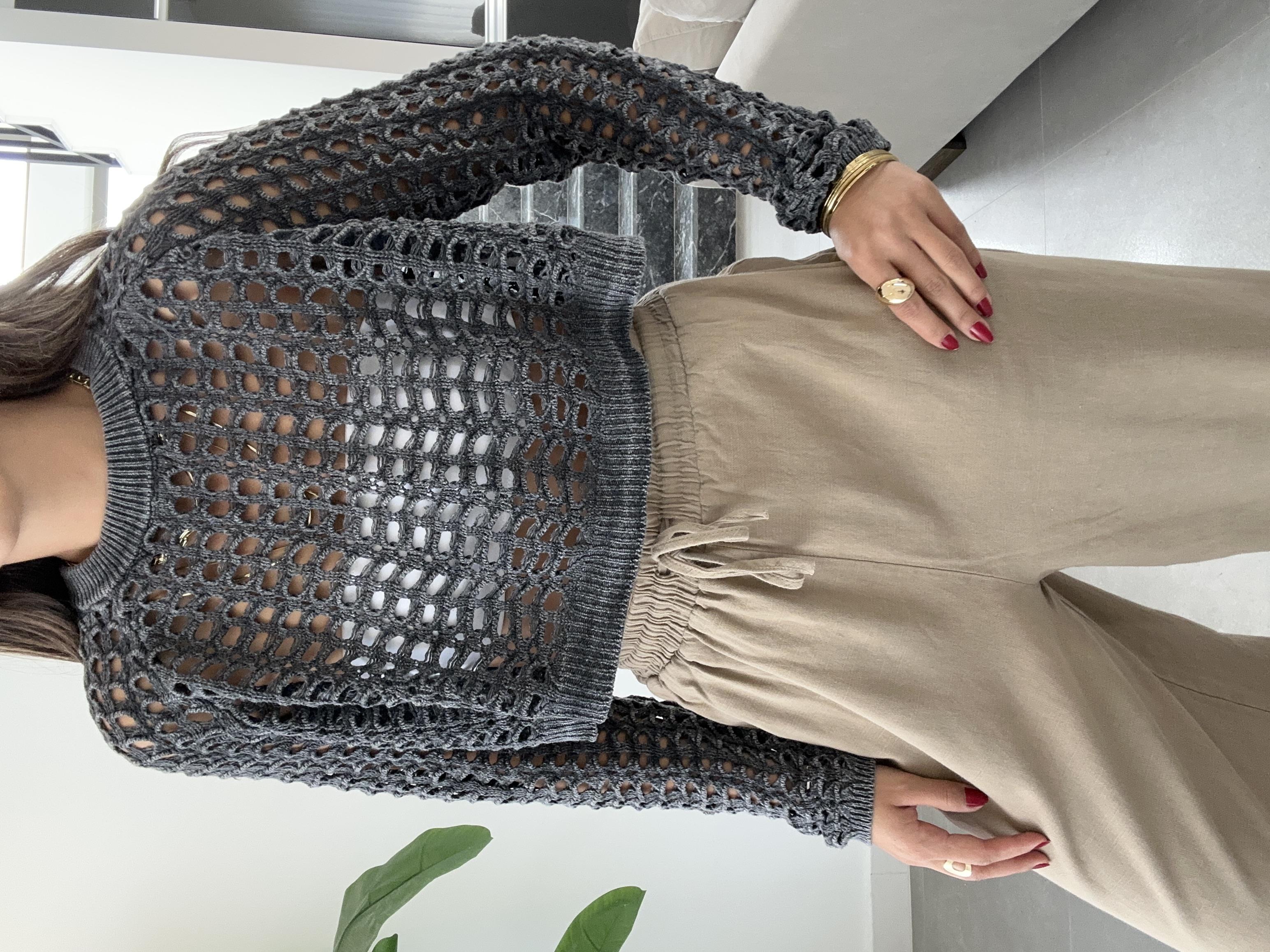 Antrasit Soluk Efektli Triko Kazak