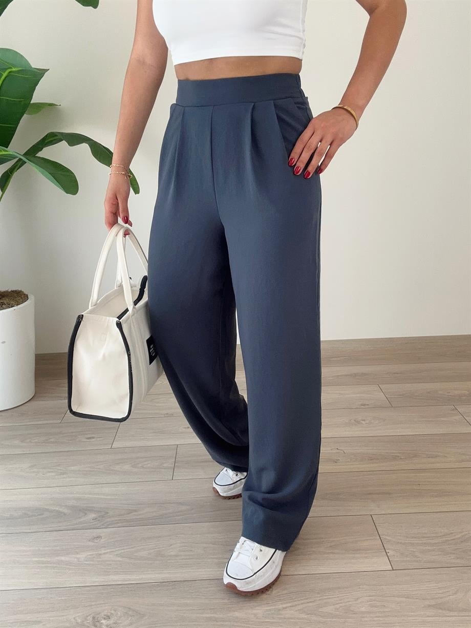 Antrasit Yandan Fermuarlı Pileli Palazzo