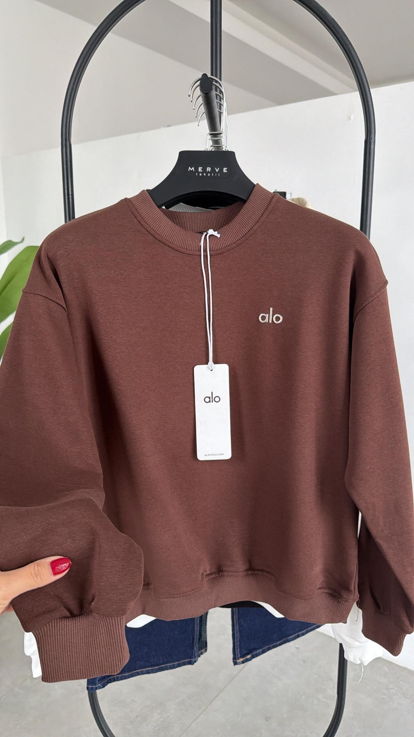 Ao Kahve Bisiklet Yaka Sweatshirt