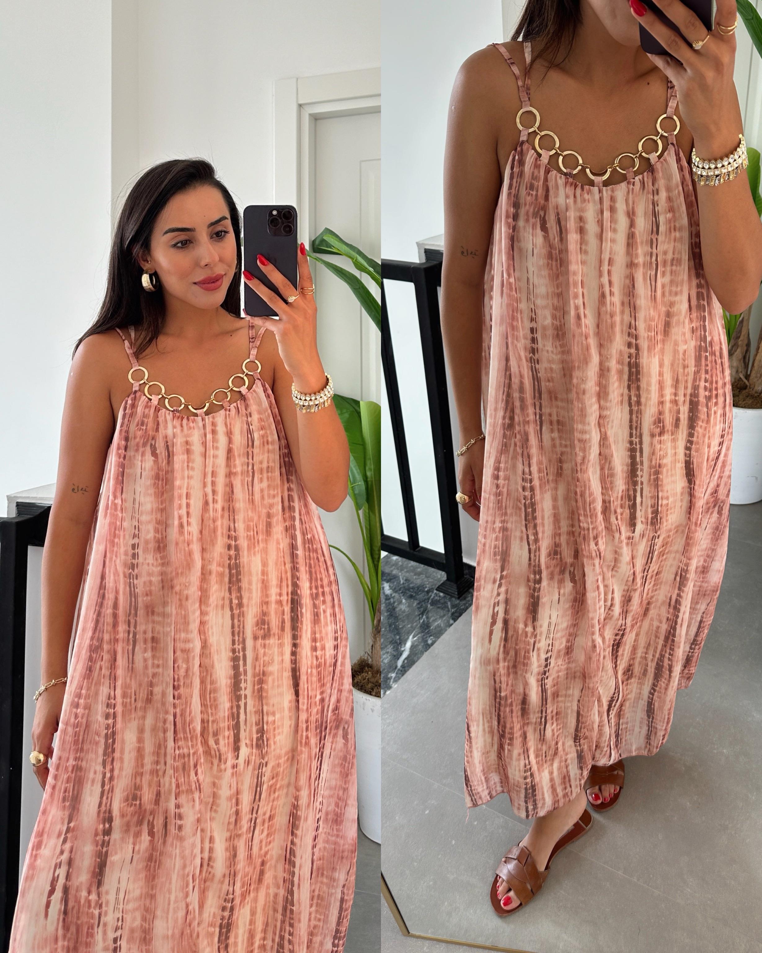 Askılı Gold Detaytlı Elbise