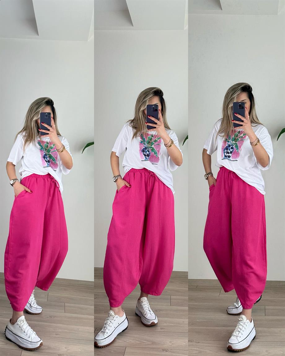 B-C Pembe Baskılı Beyaz Tişört