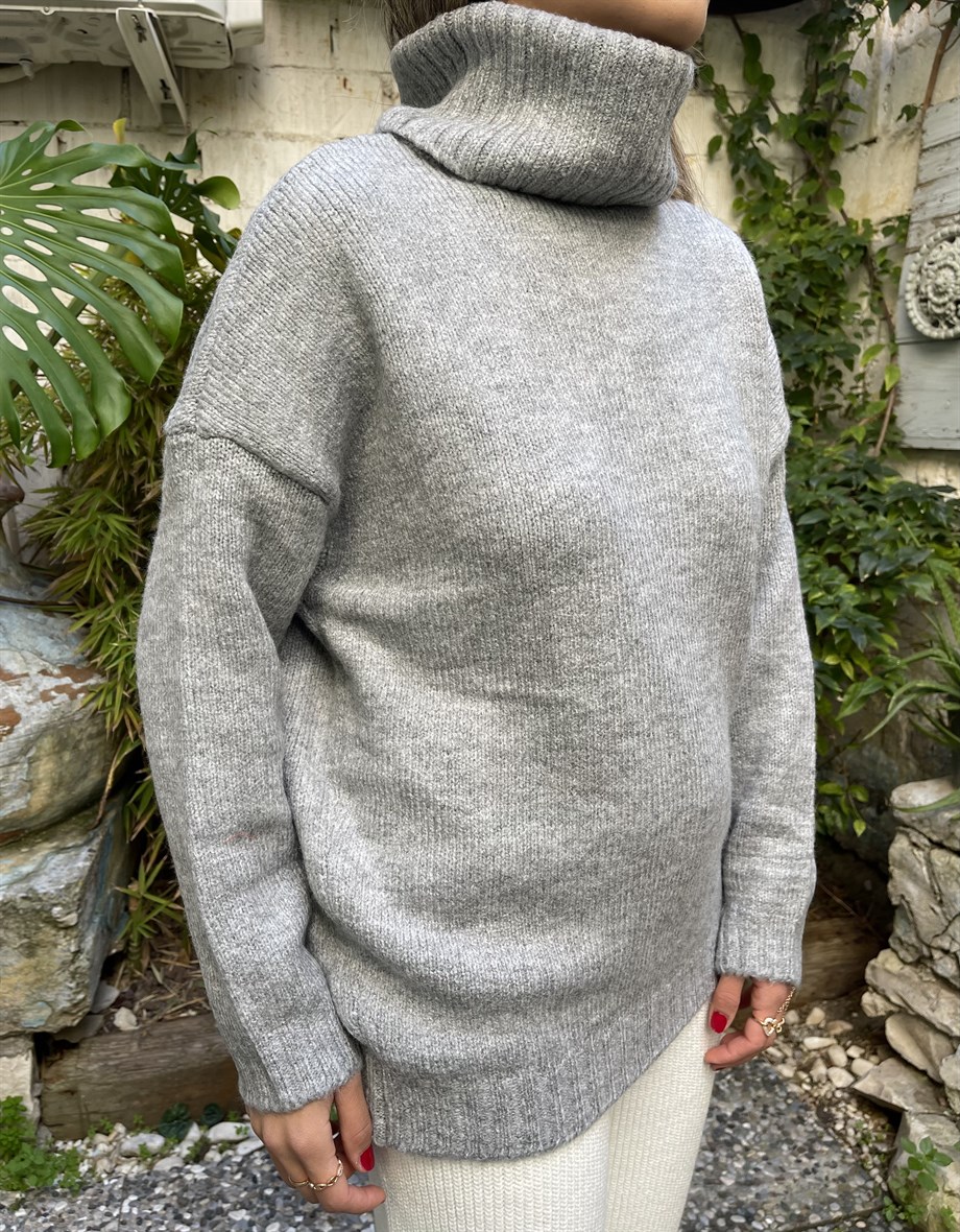 Balıkçı Yaka Gri Kazak