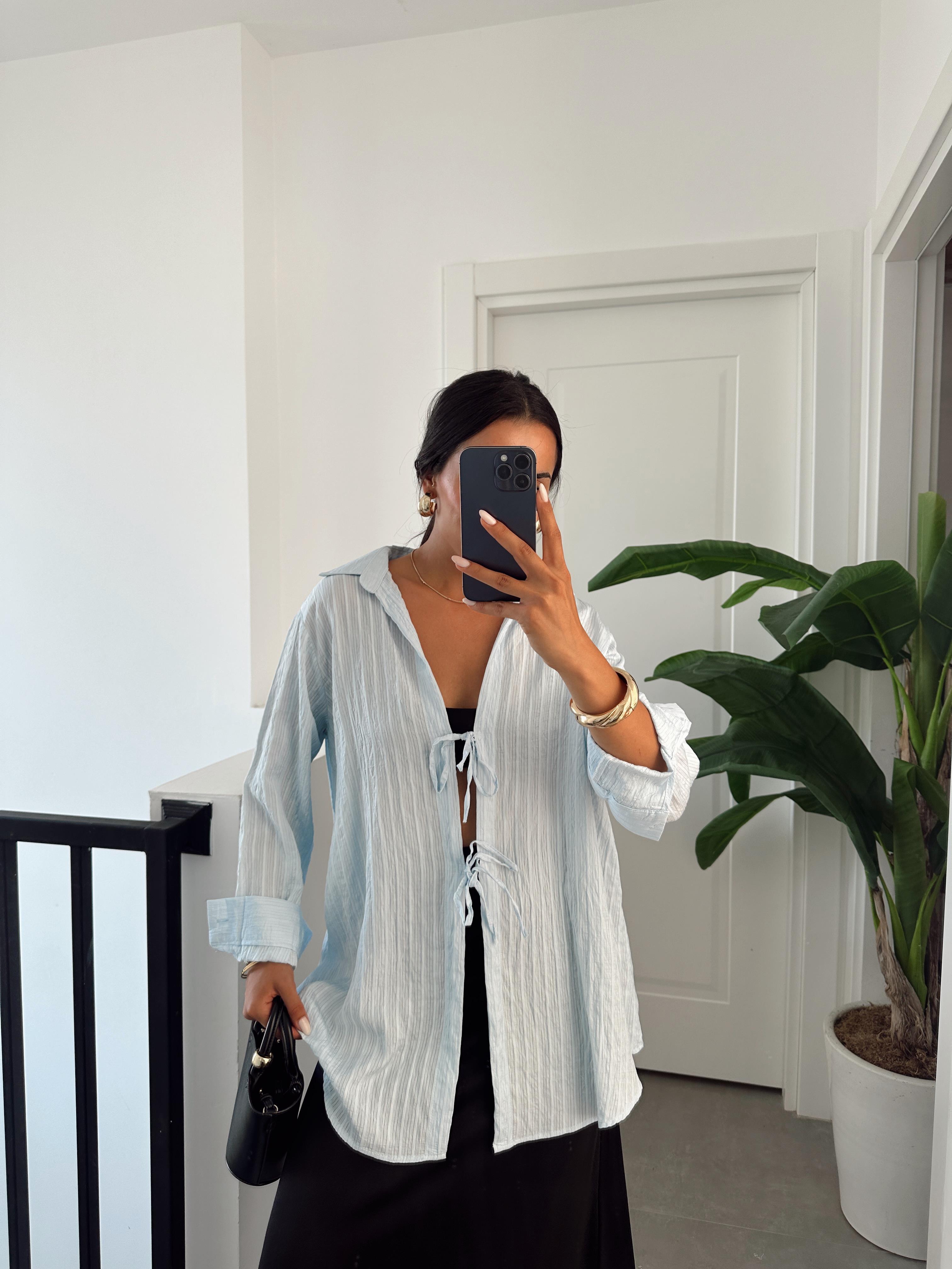 Bebe Mavi Çift Bağlamalı Pareo Gömlek