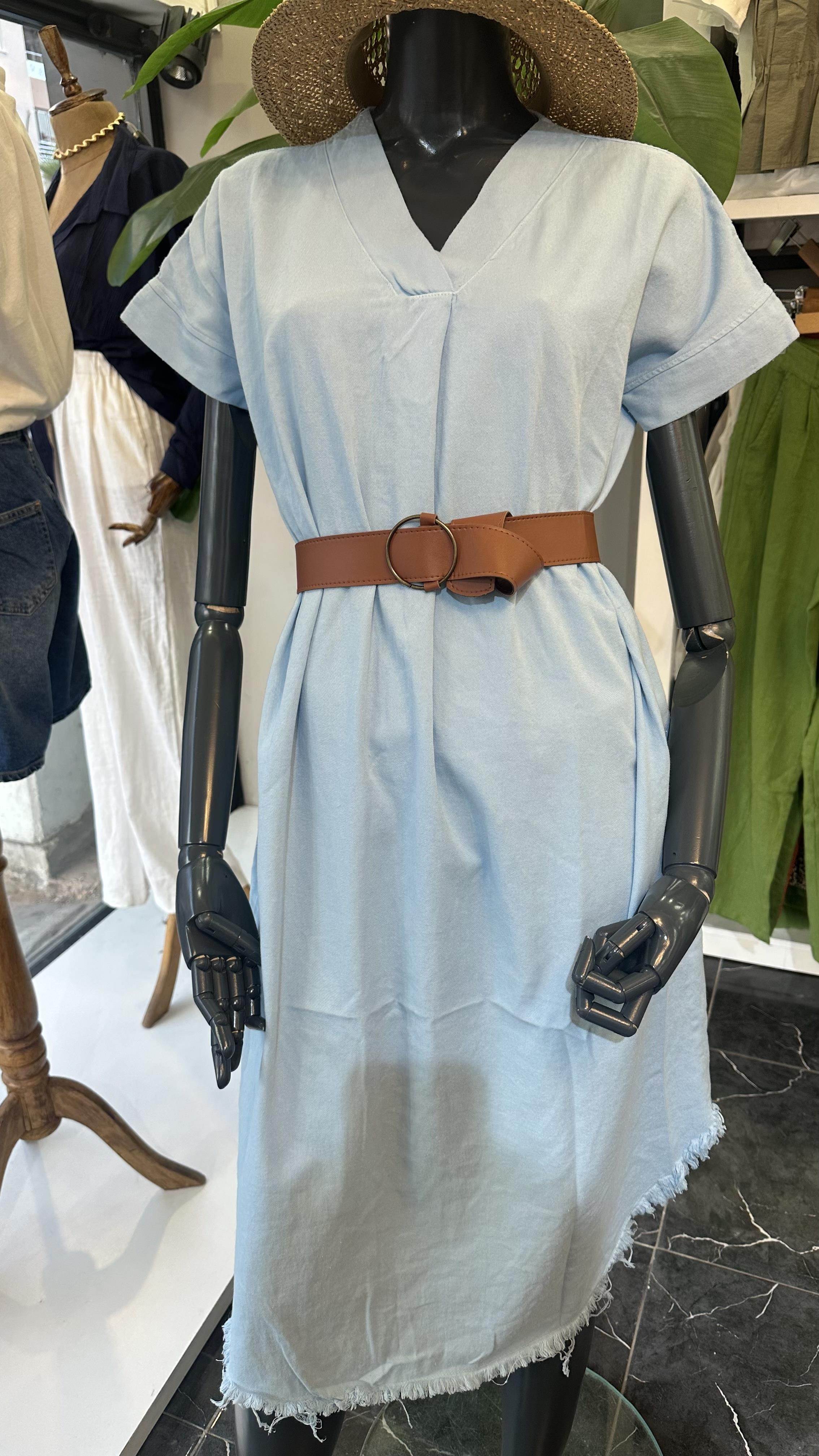 Bebe Mavi Kemer Detaylı V Yaka Elbise