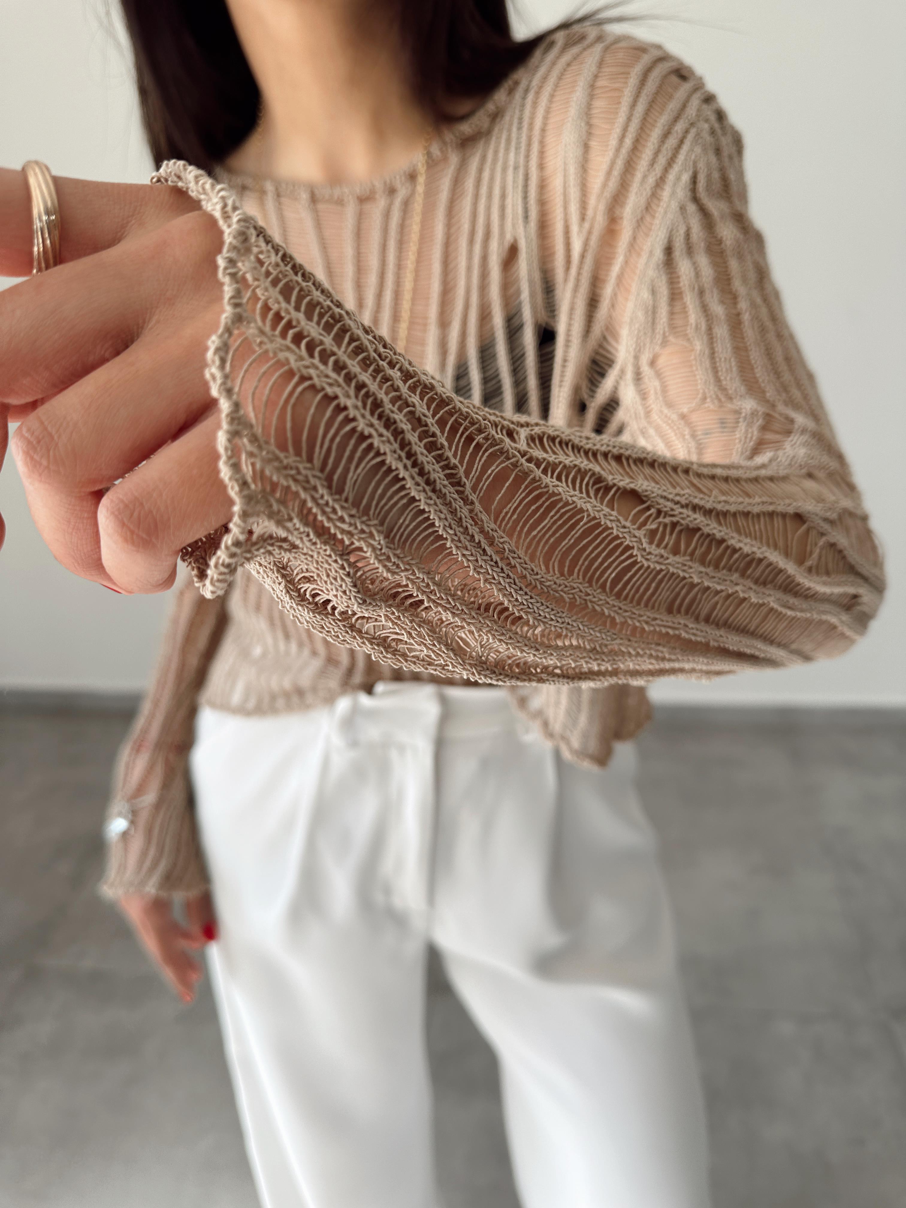 Bej Ajurlu Triko Bluz