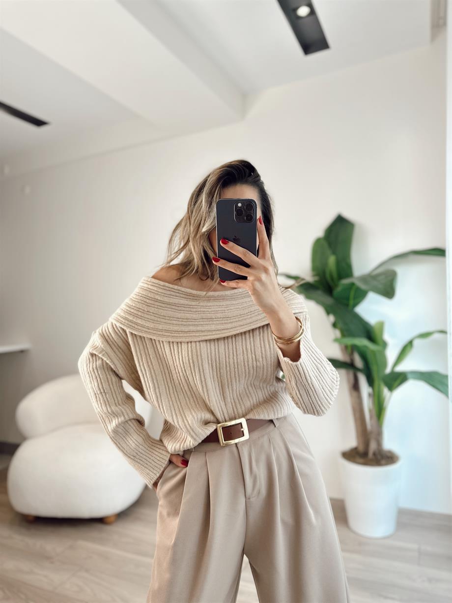 Bej Degaje Yaka Fitilli Kazak